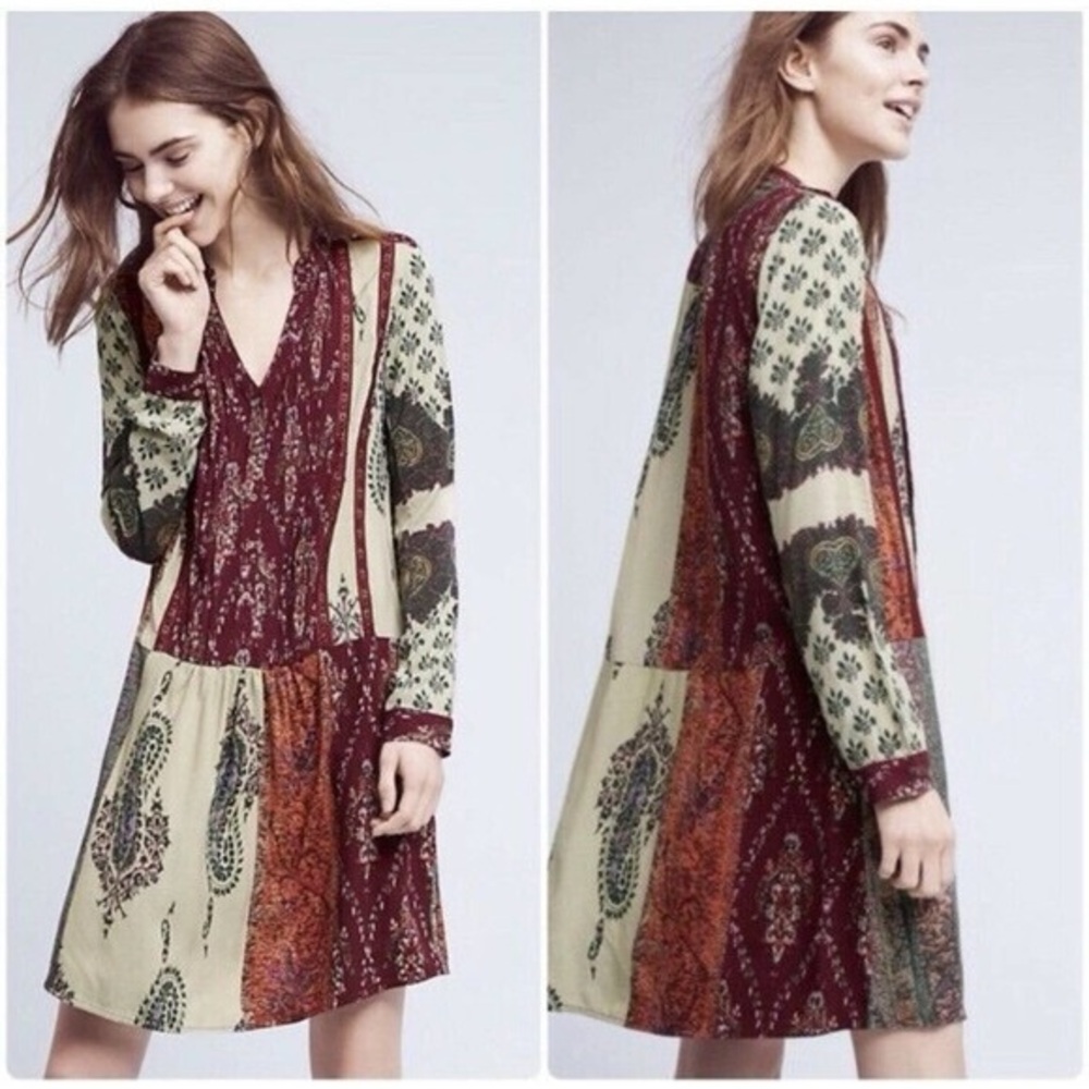 Anthropologie‎ Tiny Gwen Floral Boho Mini Shirtdress Long Sleeve XS